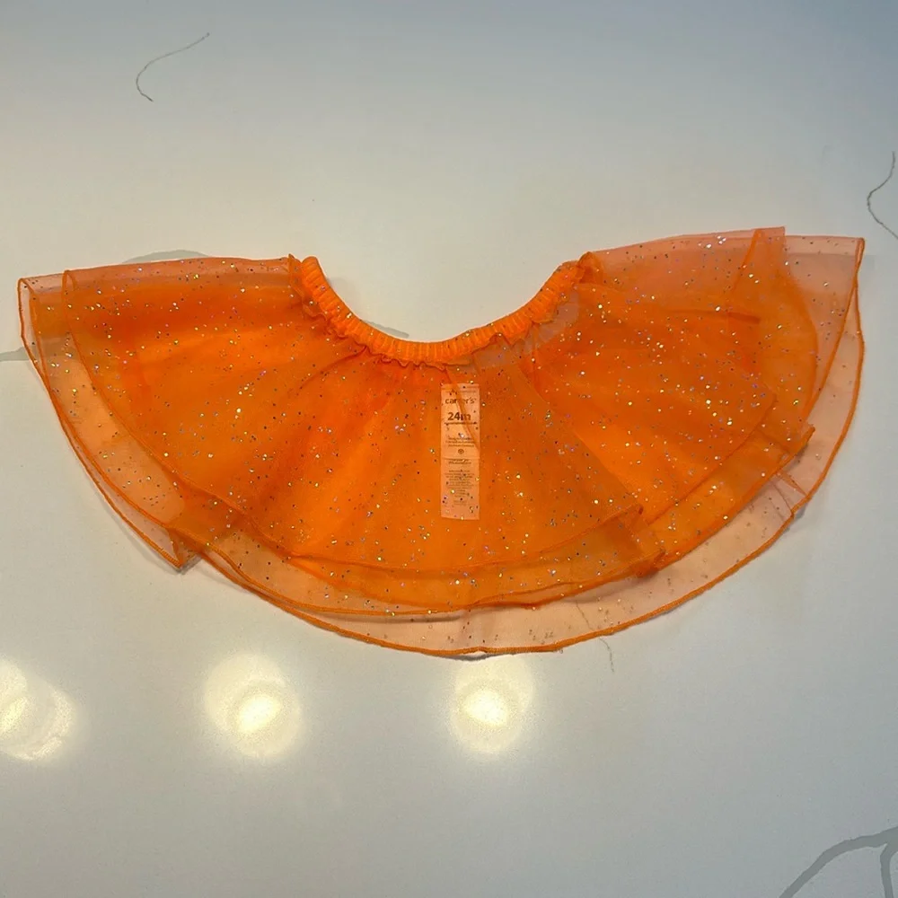 NWOT Carter’s tiered tutu skirt orange with silver glitter size 24 months 🧡